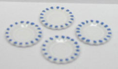 Dollhouse Miniature S/4 White Dishes with Blue Dots